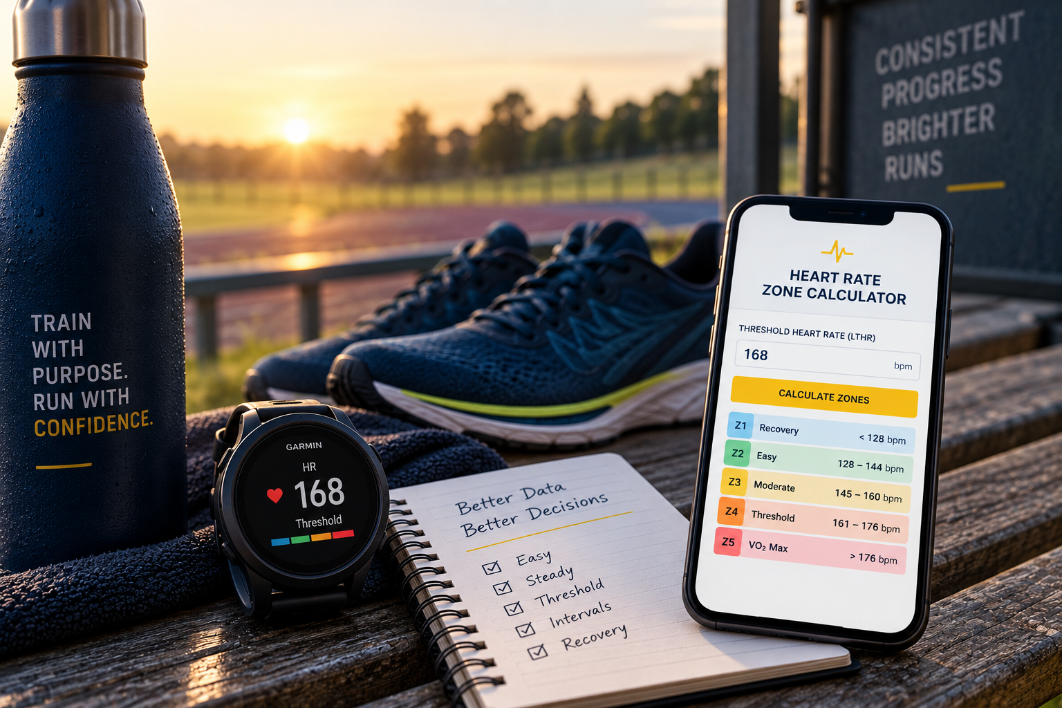 Running heart rate zone calculator showing personalised running training zones